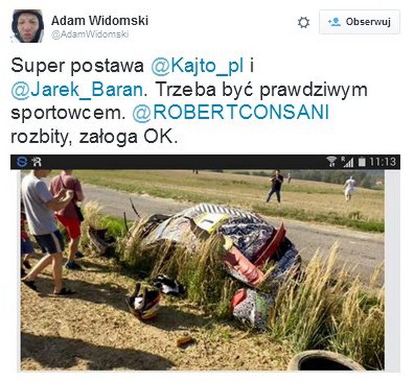 Wypadek na trasie rajdu, piękne zachowanie polskiego kierowcy!