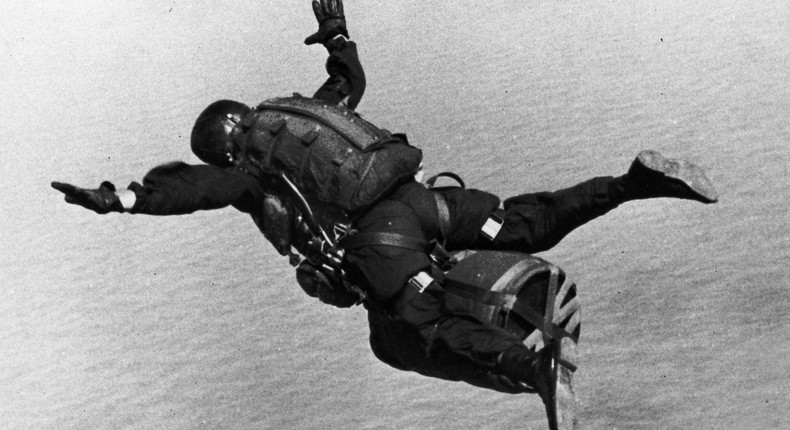 A Green Light operator conducting a High Altitude Low Opening (HALO) jump with the MK54 SADM.
