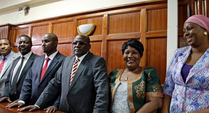 Politicians Aisha Jumwa, Florence Mutua, Johnstone Muthama, Junet Mohammed, Timothy Bosire, Ferdinand Waititu, Moses Kuria and Kimani Ngunjiri stand in the dock at the Milimani Law Courts over alleged hate speech. 