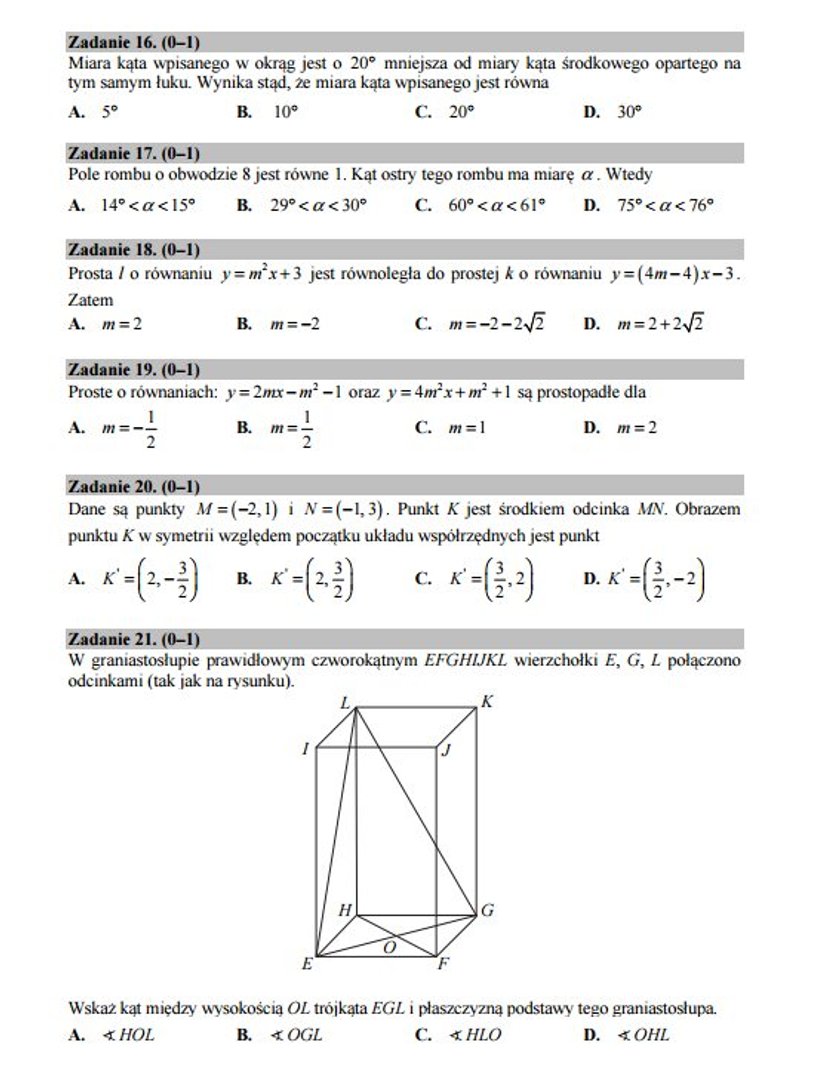 Arkusz egzaminacyjny - matematyka, poziom podstawowy