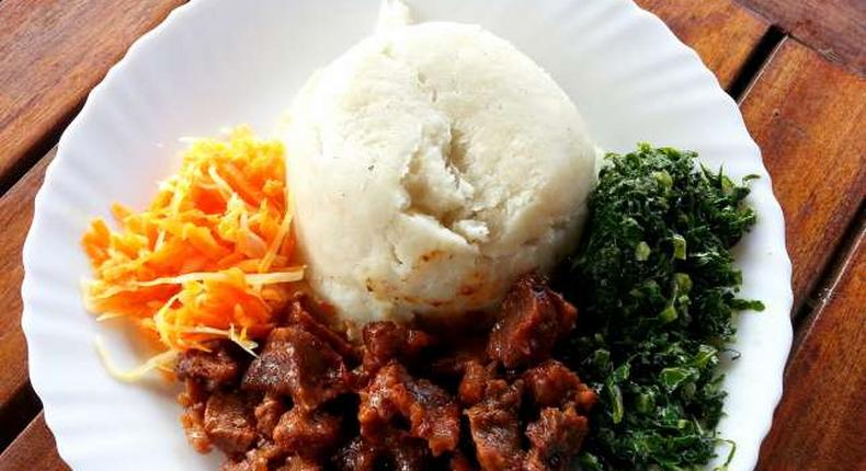 Kenya's popular dish of Ugali, beef and sukumawiki.