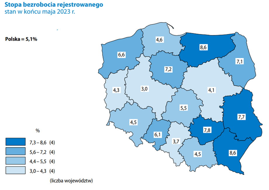 Tradycyjnie najniższe bezrobocie jest w województwie wielkopolskim.
