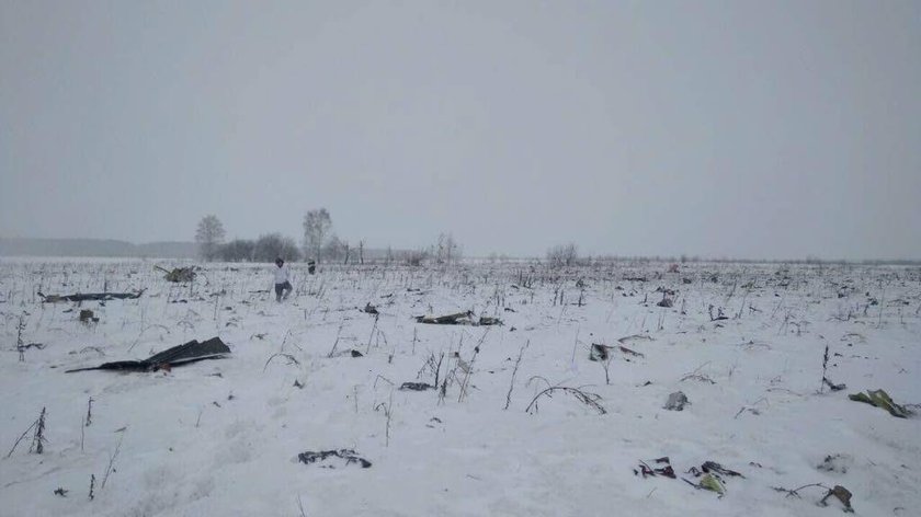 A view shows a scene where a short-haul regional Antonov AN-148 crashed after taking off from Moscow