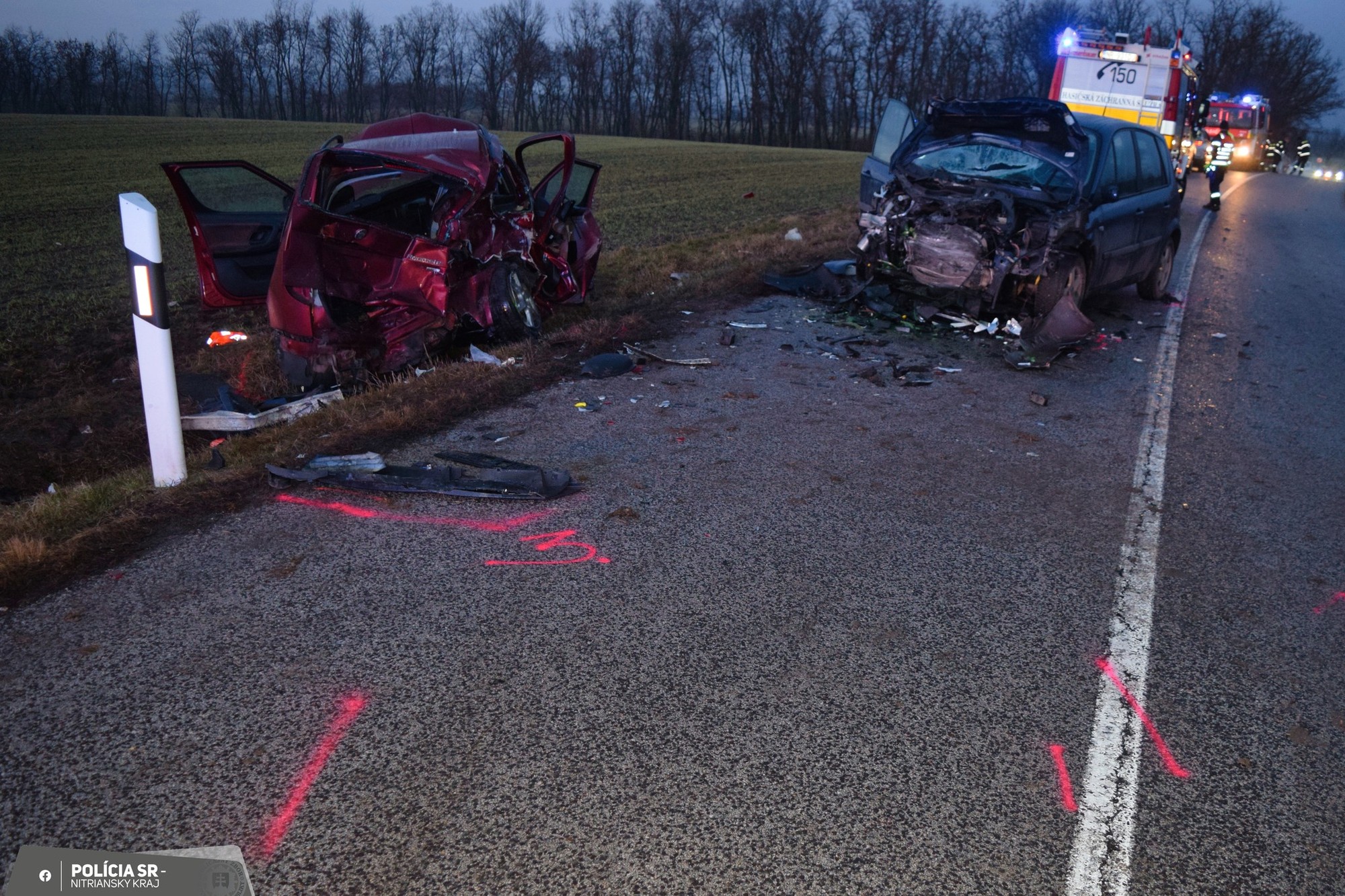 Pri čelnej zrážke dvoch vozidiel neďaleko Nitry sa zranili traja ľudia.