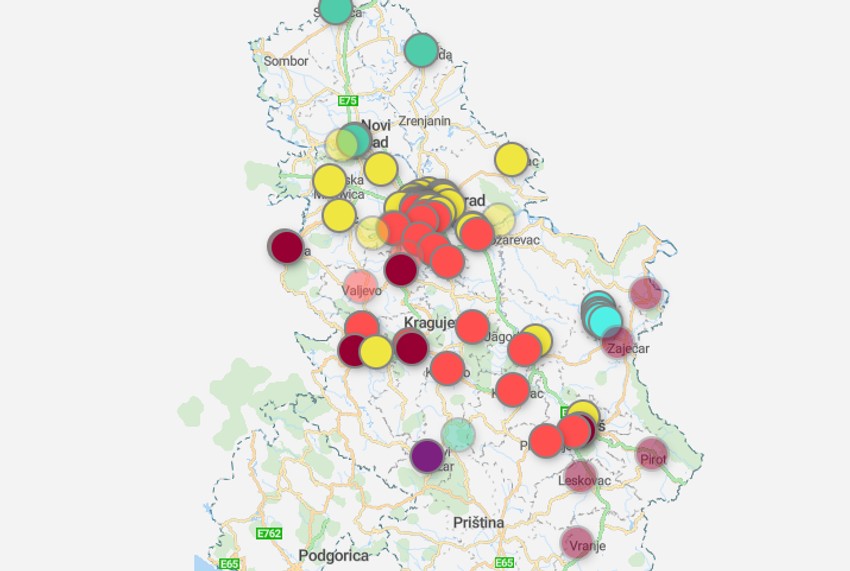 Mapa zagađenja vazduha u Srbiji