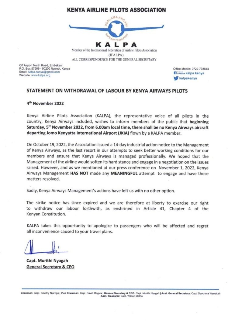 KQ pilots go on strike