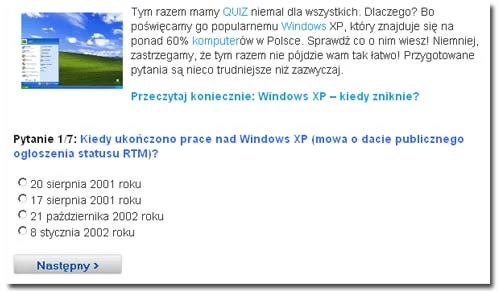 Quiz o Windows XP na Spokogadzet.pl