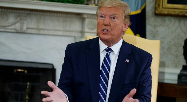 President Donald Trump speaks during a meeting with Canadian Prime Minister Justin Trudeau in the Oval Office of the White House, Thursday, June 20, 2019, in Washington. Trump declared Thursday that
