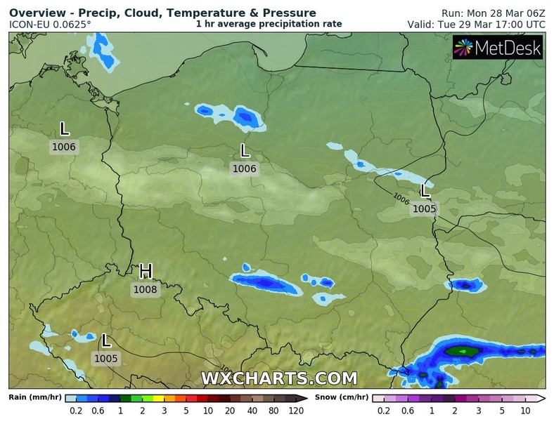 We wtorek w wielu regionach pojawi się słaby deszcz