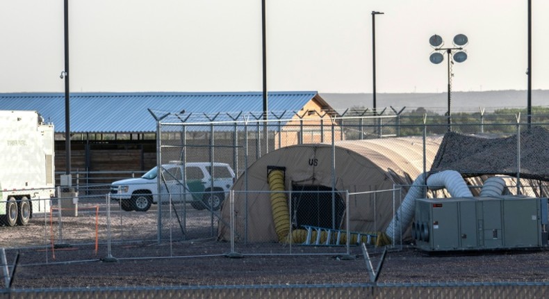 A temporary facility set up to hold immigrants at a US Border Patrol station in Clint, Texas