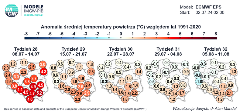 Gorąca pogoda będzie pojawiała się głównie we wschodniej, częściowo południowej oraz środkowej Polsce