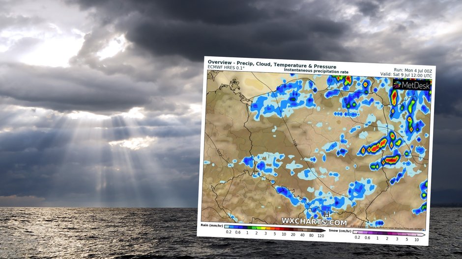 To na razie koniec gorącego i słonecznego lata (mapa: wxcharts.com)