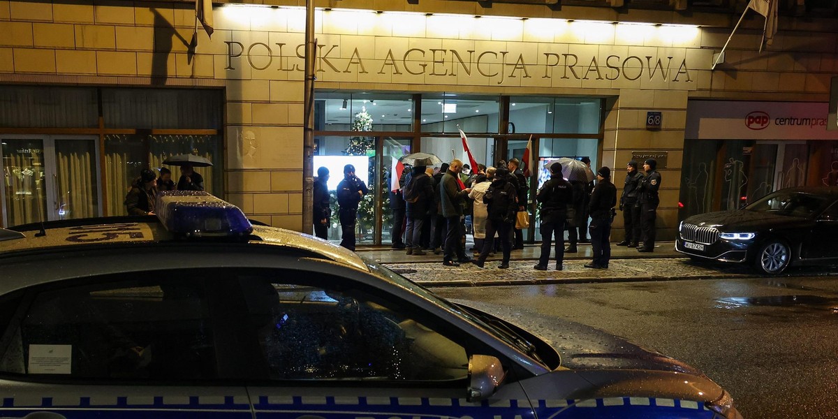 Protest przedstawicieli PiS w siedzibie PAP.