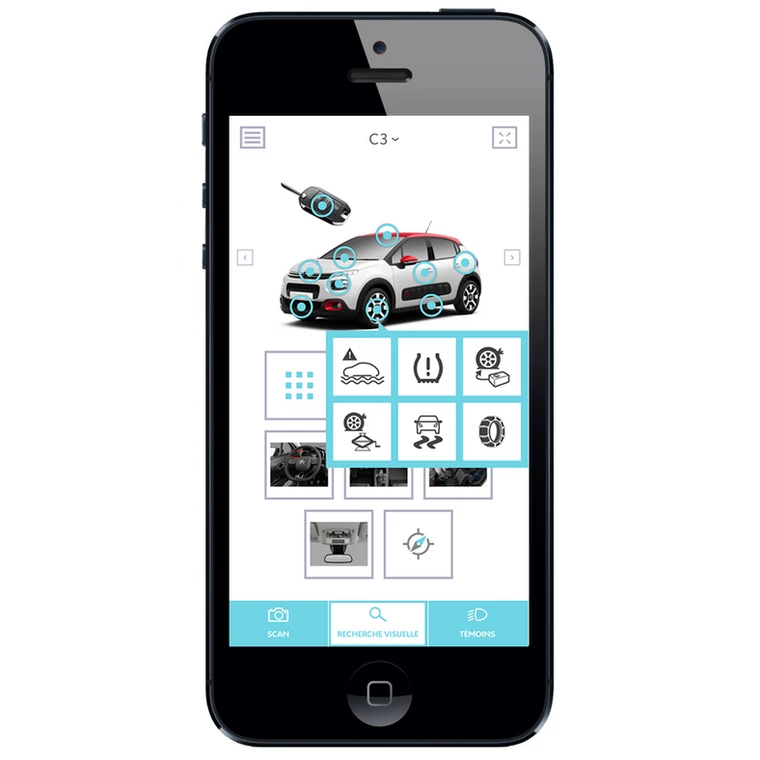 W aplikacji Scan MyCitroen nie zabrakło zdjęć, by łatwiej odnaleźć wybrane funkcje