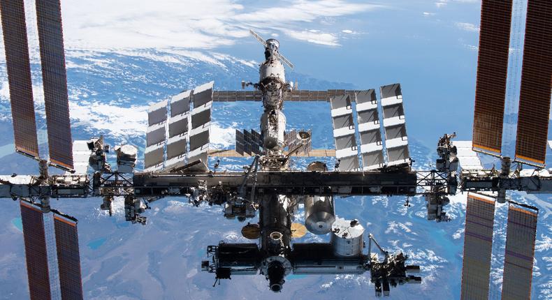 The International Space Station, as pictured from the SpaceX Crew Dragon Endeavour during a flyaround on November 8, 2021.