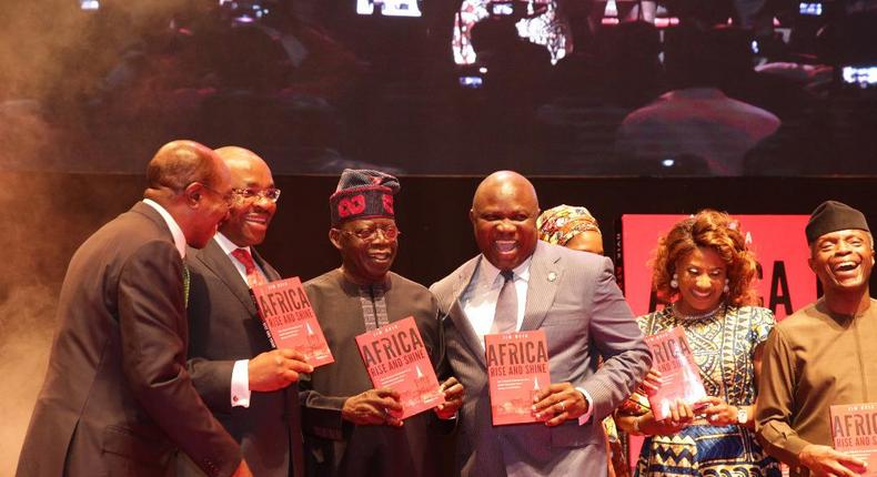 Ambode, Tinubu and Osinbajo at Jim Ovia's book launch