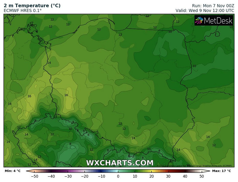 Temperatura maksymalna znów może sięgać i przekraczać 15 st. C.