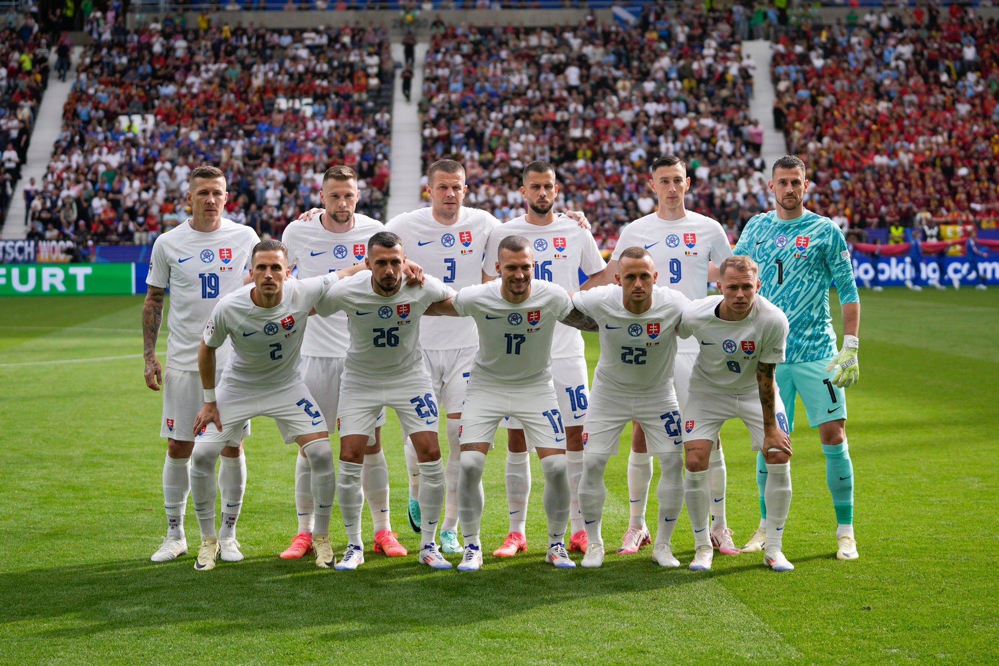Slovenskí futbalisti pred zápasom s Belgickom na EURO 2024.
