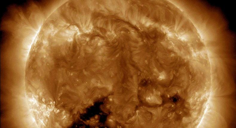 A video from NASA's Solar Dynamics Observatory shows the massive hole in the sun's atmosphere.NASA/Solar Dynamics Observatory