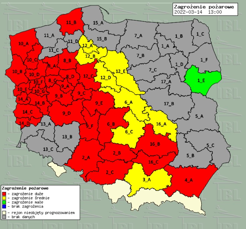 Zagrożenie pożarowe w Polsce 14 marca