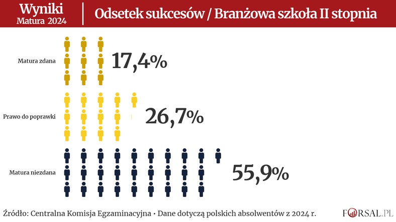 Matura 2024 - Wyniki - Odsetek sukcesów / Szkoły branżowe