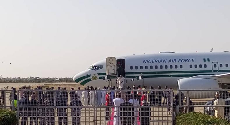 President Buhari arrives in Daura ahead of Saturday’s elections.