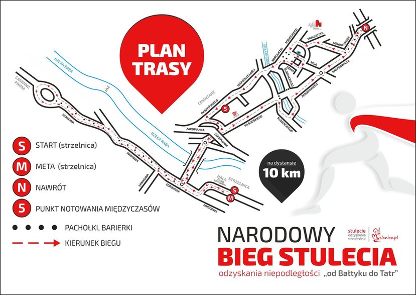 Narodowy Bieg Stulecia w Myślenicach - mapa