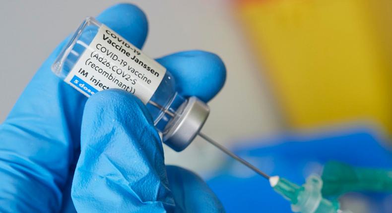 A vial of Johnson & Johnson's COVID-19 vaccine.
