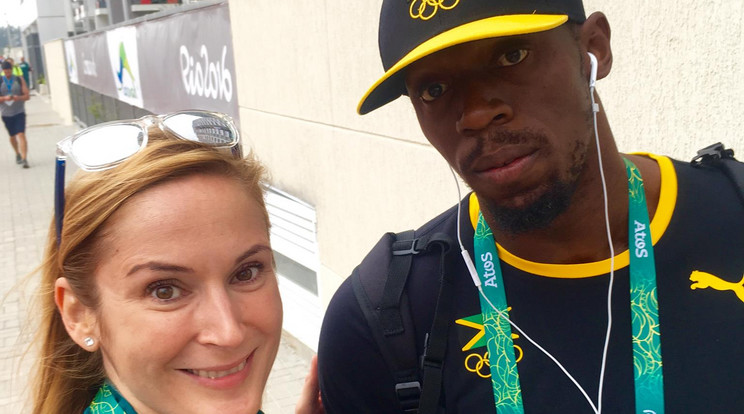 A sportlövő Tobai-Sike Renáta a sprinterlegenda Usain 
Bolttal futott össze