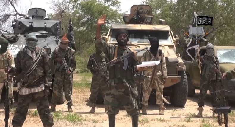 Boko Haram leader, Abubakar Shekau pictured with some of his fighters