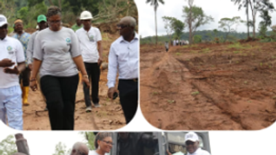 The Advisors Mall Nura Daura and Mr Felix Ohibiokpa and their team accompanied by the State Co-ordinator of IFAD-VCDP and her team at the developed land site on Tuesday at Olamaboro, Kogi.