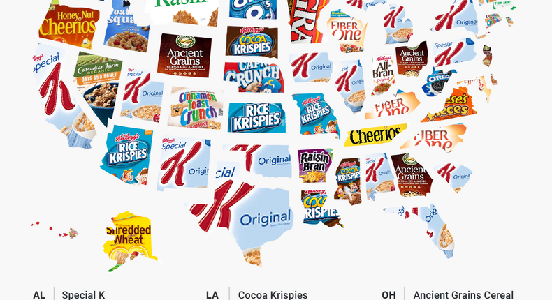 Most googled cereal in every state