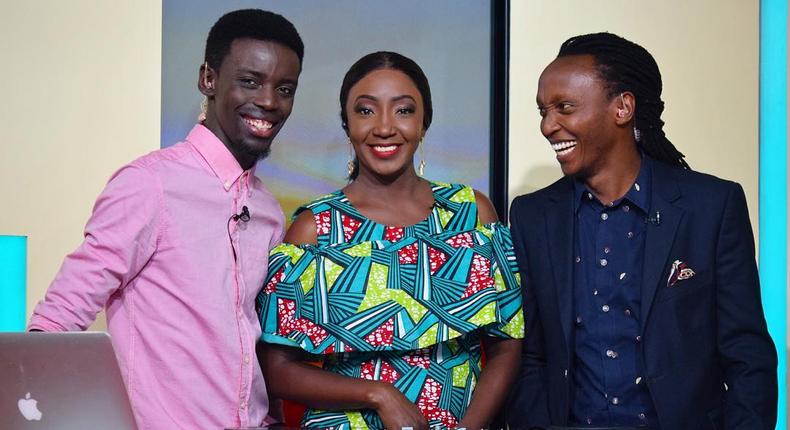 Former Rauka host Enid Moraa with Ken tha DJ and Andy Mburu