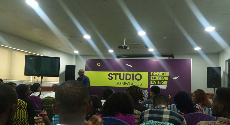 Tomi Davies speaking at the Social Media Week Lagos