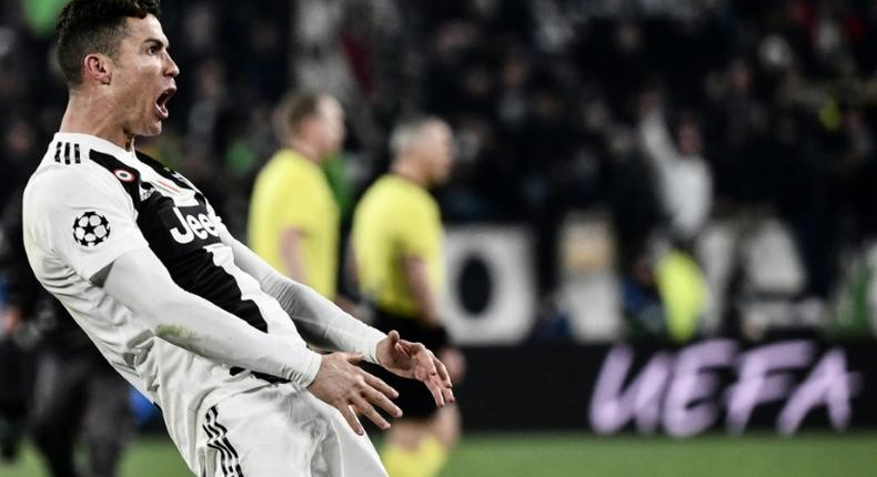 Juventus forward Cristiano Ronaldo celebrates after scoring a hat-trick against Atletico Madrid