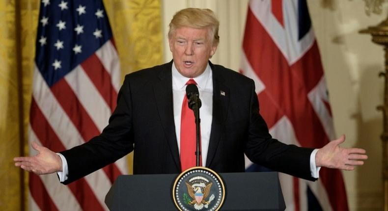 US President Donald Trump speaks during a press conference with British Prime Minister Theresa May at the White House on January 27, 2017