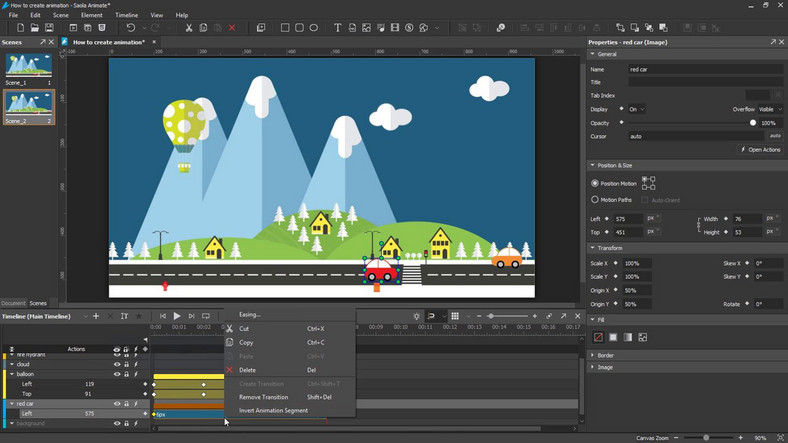 Główne okno programu do tworzenia animacji HTML5 i interaktywnych elementów - Saola Animate