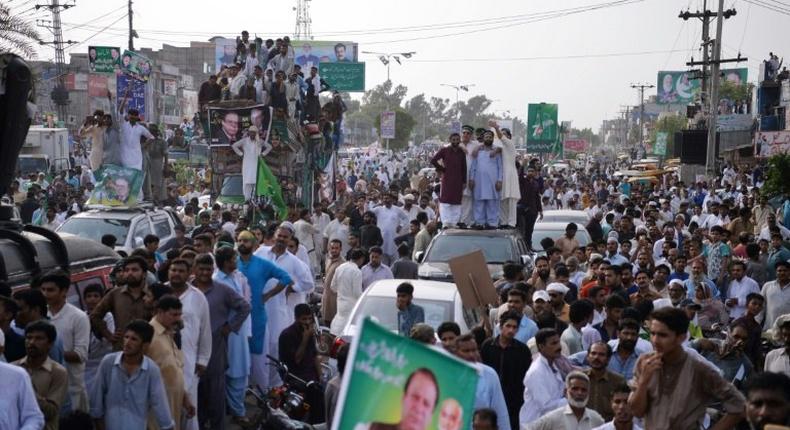 Sharif has been rallying crowds since Wednesday as he makes his way down the major road from capital Islamabad to his party's stronghold in the eastern city of Lahore, weeks after he was deposed by the supreme court