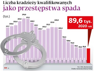 Liczba kradzieży kwalifikowanych jako przestępstwa spada