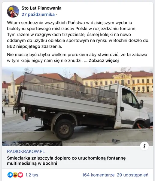 Fontanna zniszczona przez auto