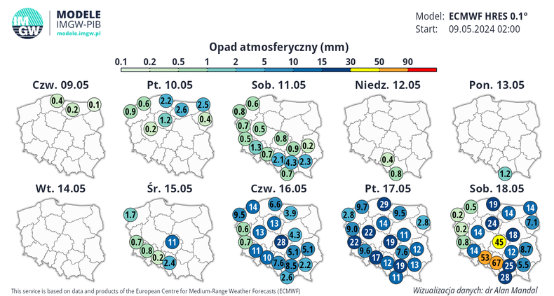 Więcej opadów pojawi się dopiero pod koniec drugiej dekady maja