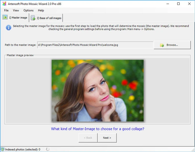 Główne okno programu do projektowania mozaiki - Artensoft Photo Mosaic Wizard