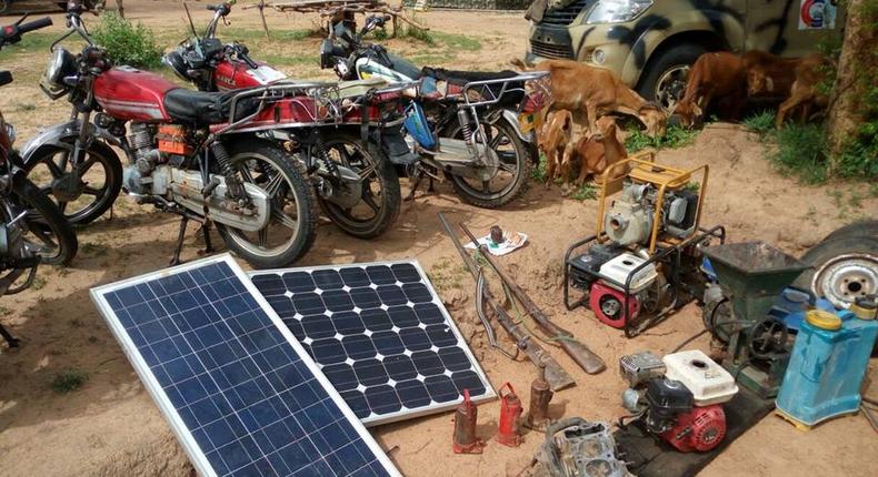 Some items recovered from the Boko Haram terrorists in Yajiwa