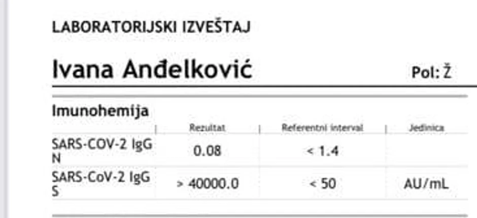 Rezultat posle 19 dana od teće doze