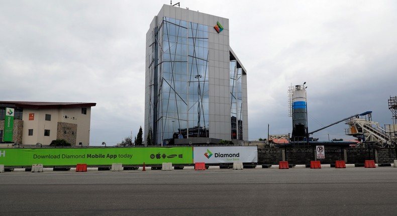 A view of Diamond Bank is seen along the Lekki-Epe Expressway in Lekki