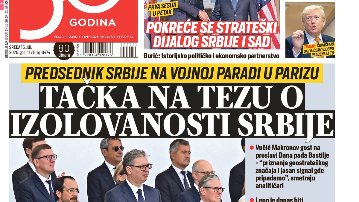 Blic naslovna strana za 15.7.