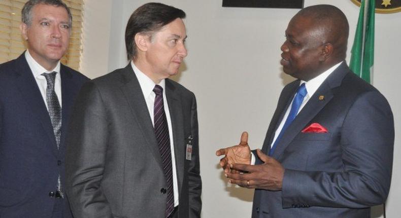 Lagos State Governor, Akinwunmi Ambode meets with French Ambassador to Nigeria, Denys Gauer on July 15, 2015.