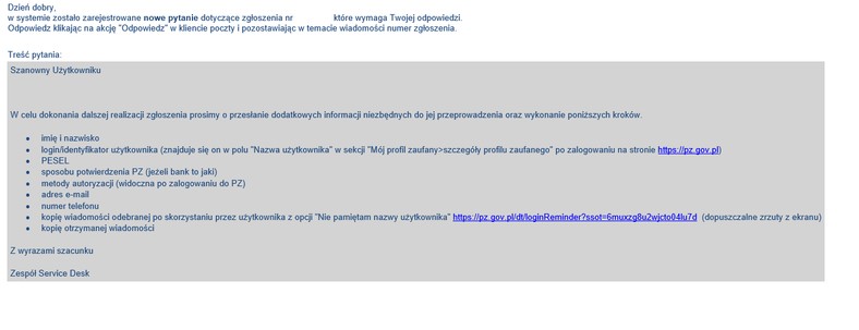 Profil Zaufany - odpowiedź Service Desk