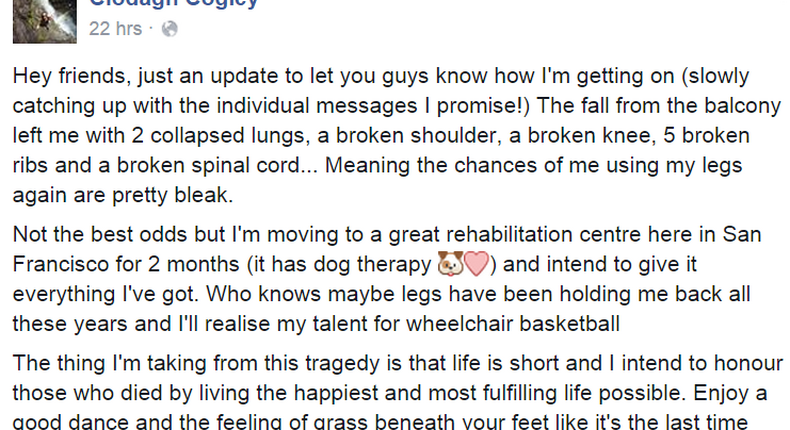 Clodagh Cogley's touching Facebook message 