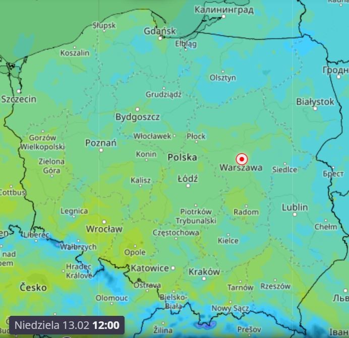 Temperatura powietrza w sobotę 12 lutego o godz. 12